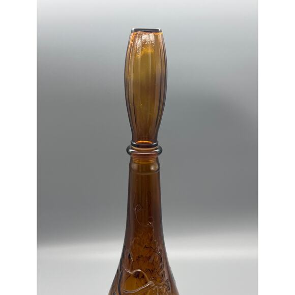 Vintage MCM Dabs Amber Glass Embossed Fruits Decanter From Portugal READ - Picture 10 of 12